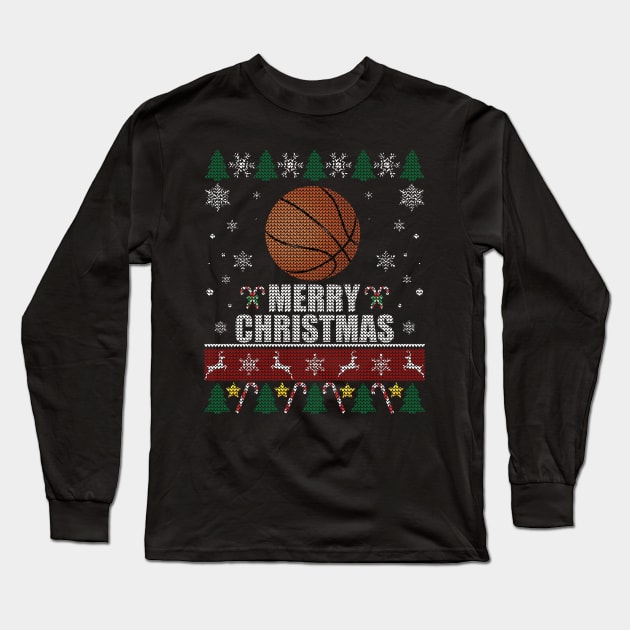 Basketball Ball Christmas Long Sleeve T-Shirt by Sleazoid